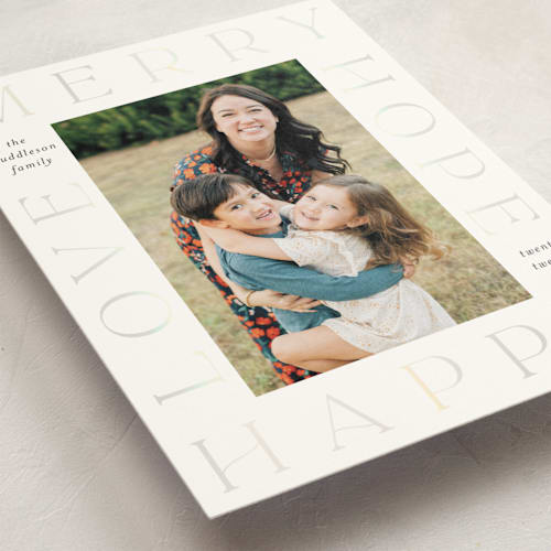 This is a snow gloss press holiday cards with gloss press by Lehan Veenker called framed in love printing on signature in standard