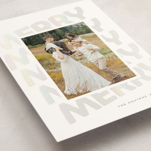 This is a snowflake gloss press holiday cards with gloss press by Leia Matt called fluffy merry printing on signature in standard