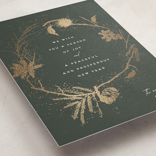 This is a forest foil pressed holiday cards with foil pressed by Susan Zinader called woodland shimmer printing on signature in standard