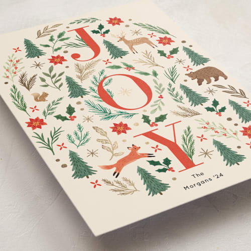 This is a cherry foil pressed holiday cards with foil pressed by Elly called joyful folk printing on signature in standard