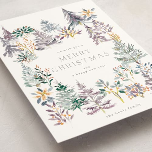 This is a boysenberry foil pressed holiday cards with foil pressed by Petra Kern called christmas arboretum printing on signature in standard