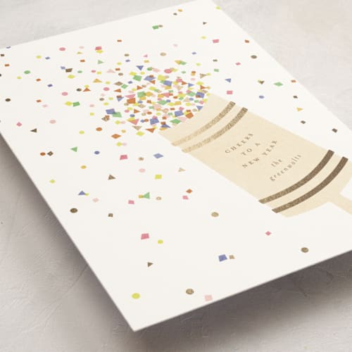 This is a lime foil pressed holiday cards with foil pressed by Ellen Schlegelmilch called confetti popper printing on signature in standard