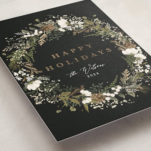 This is a pine foil pressed holiday cards with foil pressed by Susan Moyal called pinecones & greens printing on signature in standard