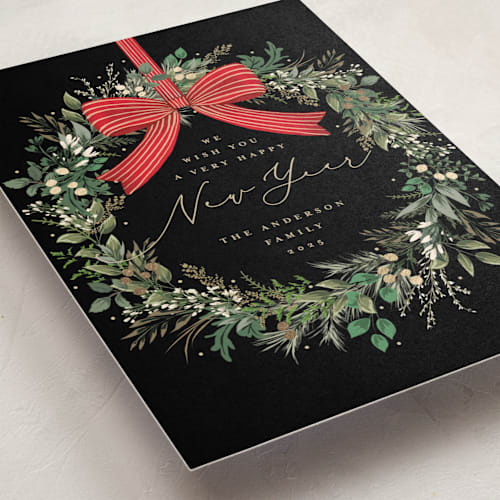 This is a holly berry foil pressed holiday cards with foil pressed by Susan Moyal called festive holiday printing on signature in standard