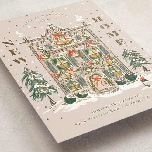 This is a eggnog foil pressed holiday cards with foil pressed by Jackie Crawford called new home holiday house printing on signature in standard