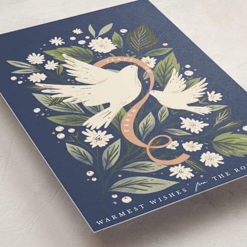 This is a night foil pressed holiday cards with foil pressed by Hannah Williams called peace dove arch printing on signature in standard