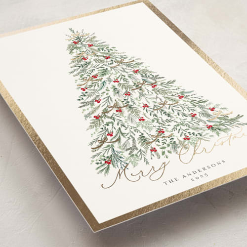 This is a candy cane foil pressed holiday cards with foil pressed by Susan Moyal called greenery tree printing on signature in standard