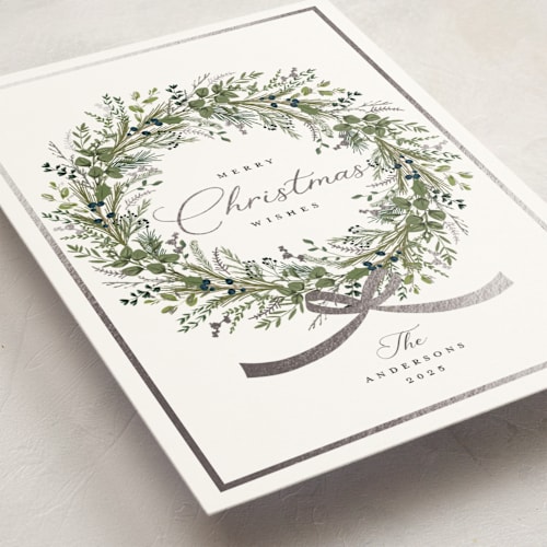 This is a winter foil pressed holiday cards with foil pressed by Susan Moyal called christmas bow printing on signature in standard