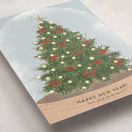 This is a holly berry foil pressed holiday cards with foil pressed by Itsy Belle Studio called tree snow globe printing on signature in standard