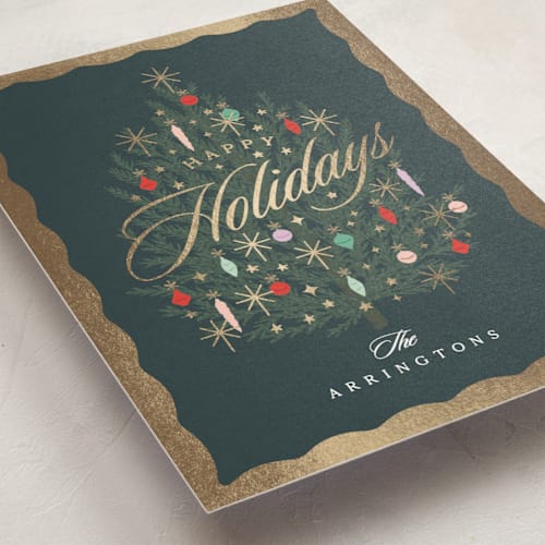This is a midnight foil pressed holiday cards with foil pressed by Kristie Kern called retro glam printing on signature in standard