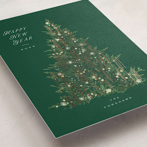 This is a forest foil pressed holiday cards with foil pressed by Leah Bisch called tinsel tree printing on signature in standard