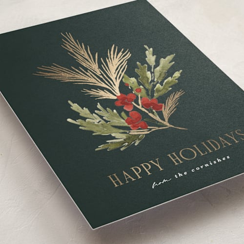 This is a juniper foil pressed holiday cards with foil pressed by Kate Ahn called simple sprig printing on signature in standard