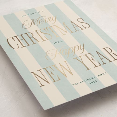 This is a poolside foil pressed holiday cards with foil pressed by Robert and Stella called striped type printing on signature in standard