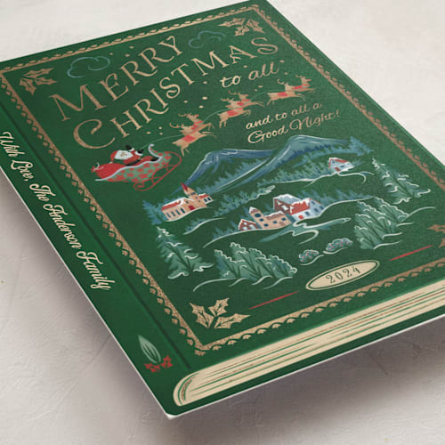This is a cranberry foil pressed holiday cards with foil pressed by Paper Sun Studio called the night before christmas printing on signature in standard