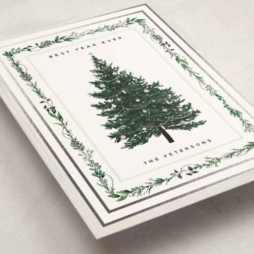 This is a frost foil pressed holiday cards with foil pressed by Susan Moyal called decorated christmas printing on signature in standard