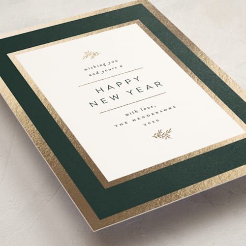 This is a evergreen foil pressed holiday cards with foil pressed by Carolyn Nicks called legacy printing on signature in standard