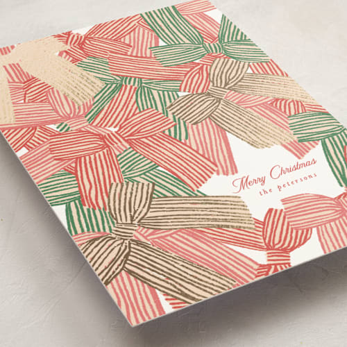 This is a elf shoes foil pressed holiday cards with foil pressed by Anna Elder called bunch of bows printing on signature in standard