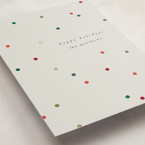 This is a mist foil pressed holiday cards with foil pressed by Lori Wemple called confetti christmas printing on signature in standard