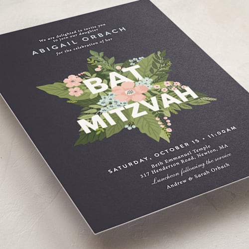 This is a indigo bar mitzvah bat mitzvah invitations with standard by Sharon O. called botanical mitzvah printing on signature in standard