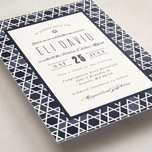 This is a midnight bar mitzvah bat mitzvah invitations with standard by Amy Payne called starred frame printing on signature in standard