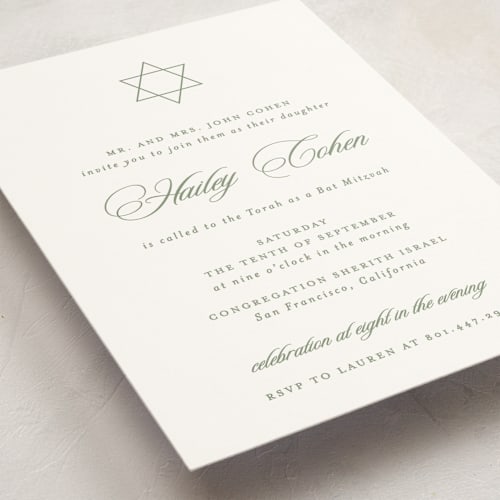 This is a pine bar mitzvah bat mitzvah invitations with standard by Creo Study called aristocratic printing on signature in standard