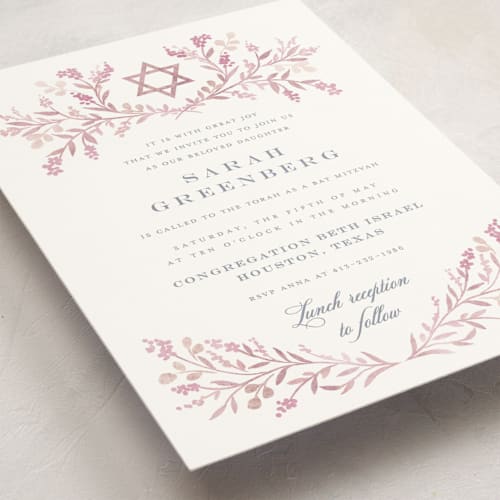 This is a rosebud bar mitzvah bat mitzvah invitations with standard by Petra Kern called monogrammed printing on signature in standard