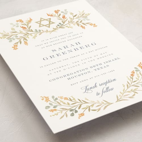 This is a fall bar mitzvah bat mitzvah invitations with standard by Petra Kern called monogrammed printing on signature in standard
