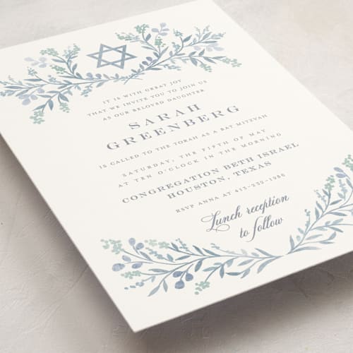 This is a glacier bar mitzvah bat mitzvah invitations with standard by Petra Kern called monogrammed printing on signature in standard