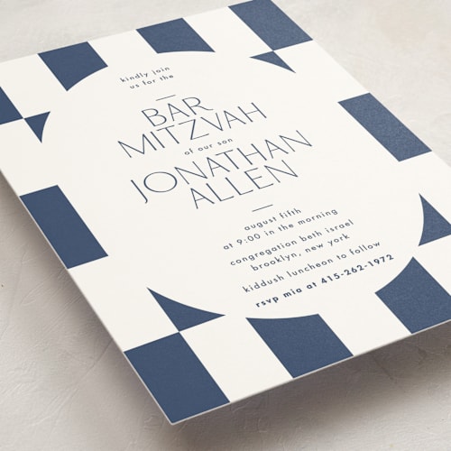 This is a sapphire bar mitzvah bat mitzvah invitations with standard by Blustery August called beech printing on signature in standard