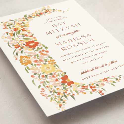 This is a pumpkin bar mitzvah bat mitzvah invitations with standard by Angela Marzuki called meander printing on signature in standard