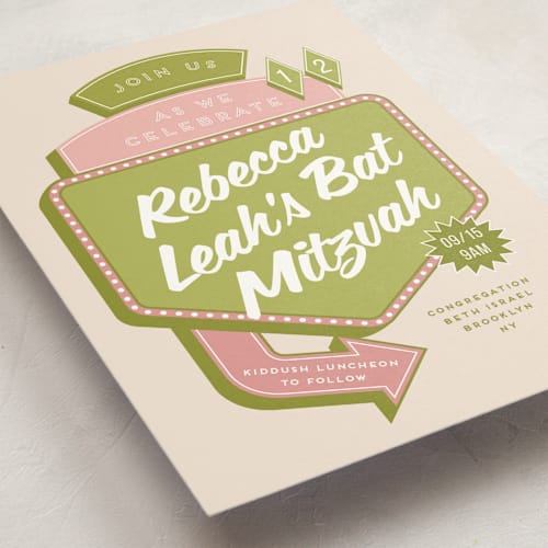 This is a pear bar mitzvah bat mitzvah invitations with standard by Claudia Orengo called las vegas printing on signature in standard