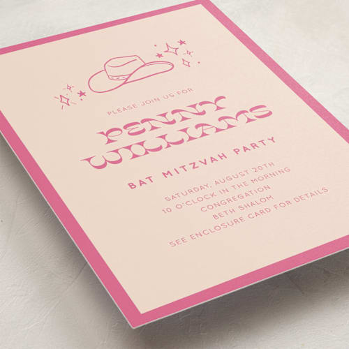 This is a peony bar mitzvah bat mitzvah invitations with standard by Rachel Cassel called cowgirl printing on signature in standard