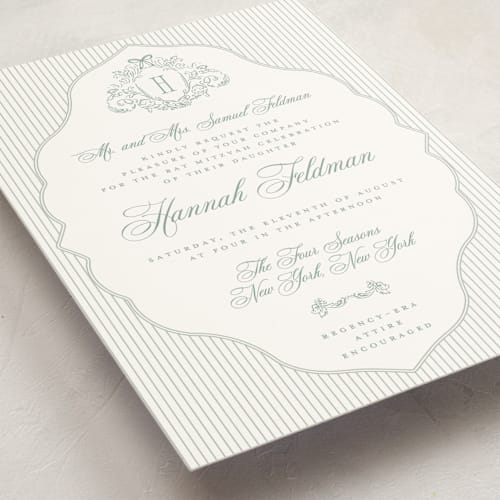 This is a garden bar mitzvah bat mitzvah invitations with standard by Jenna Holcomb called regency printing on signature in standard