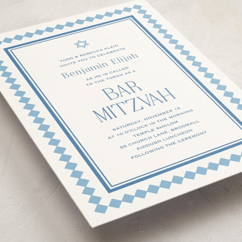 This is a sky bar mitzvah bat mitzvah invitations with standard by Carolyn MacLaren called checkers printing on signature in standard