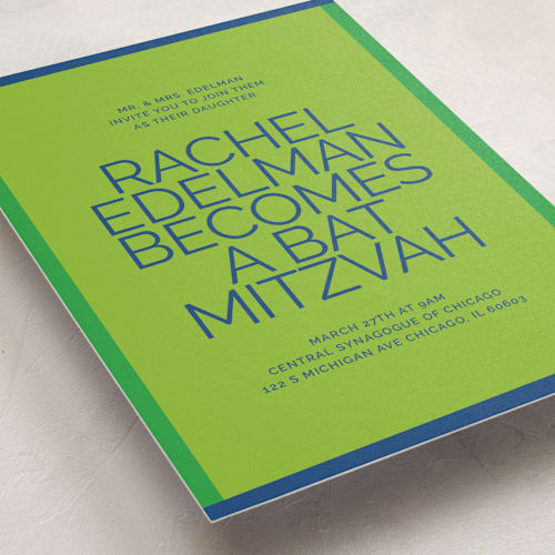 This is a electric bar mitzvah bat mitzvah invitations with standard by Inkblot Design called pop up printing on signature in standard
