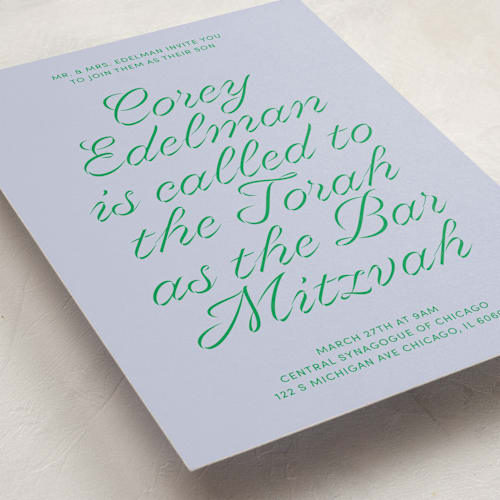 This is a verdant bar mitzvah bat mitzvah invitations with standard by Inkblot Design called torah tribute printing on signature in standard