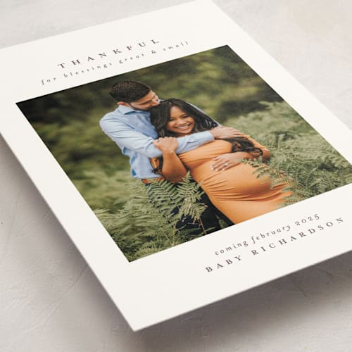 This is a lavender pregnancy announcements with standard by Lea Delaveris called great and small printing on triplethick in standard