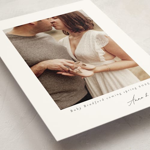 This is a moon pregnancy announcements with standard by Nicole Walsh called signed by us printing on triplethick in standard