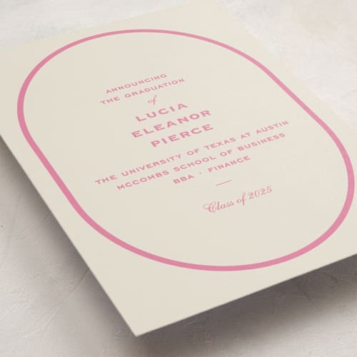 This is a strawberry graduation announcements with standard by Megan Davis called commence printing on signature in standard
