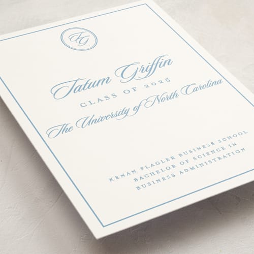 This is a capri graduation announcements with standard by Creo Study called scripted printing on signature in standard