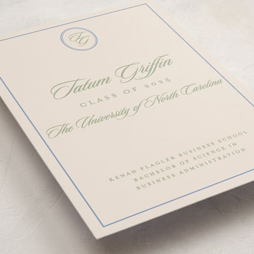 This is a grass graduation announcements with standard by Creo Study called scripted printing on signature in standard