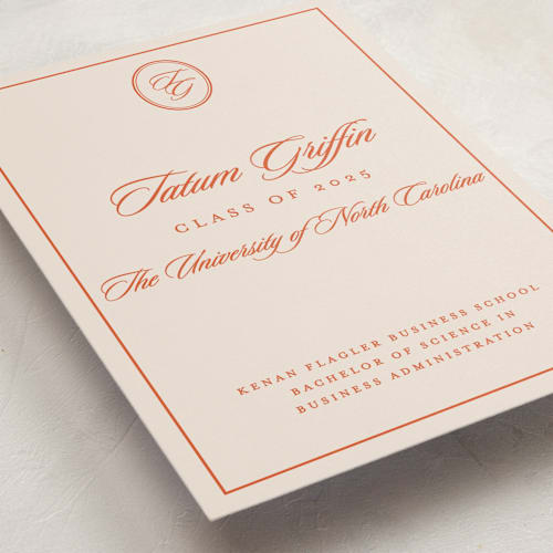 This is a sunset graduation announcements with standard by Creo Study called scripted printing on signature in standard