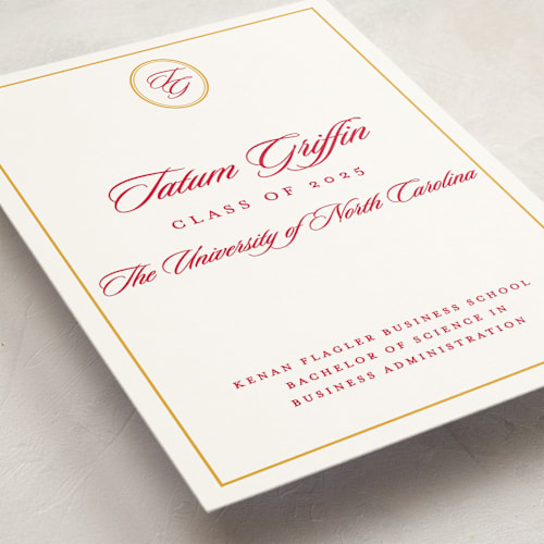 This is a honey graduation announcements with standard by Creo Study called scripted printing on signature in standard