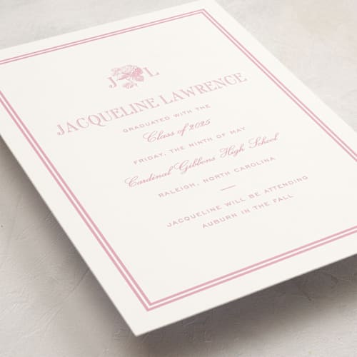 This is a baby pink graduation announcements with standard by Megan Davis called chesapeake printing on signature in standard