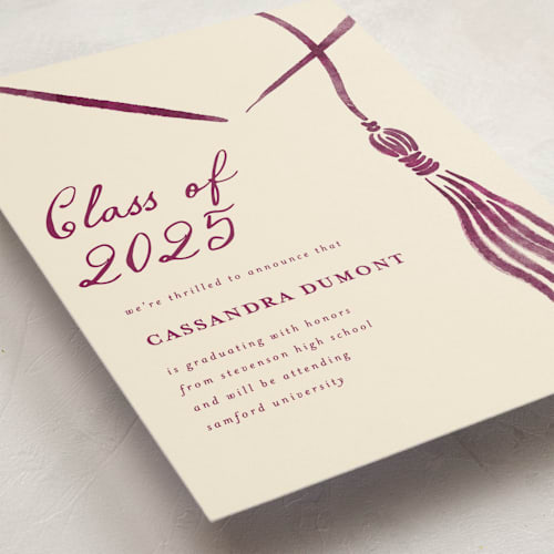 This is a royal graduation announcements with standard by Jamie Alexander called inked printing on signature in standard