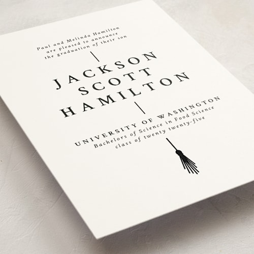 This is a onyx graduation announcements with standard by Amy Payne called tassel line printing on signature in standard