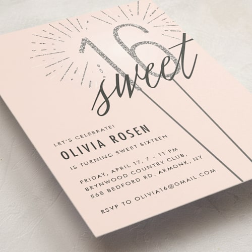 This is a blush sweet sixteen birthday party invitations with standard by Annie Holmquist called sixteen sparklers printing on signature in standard
