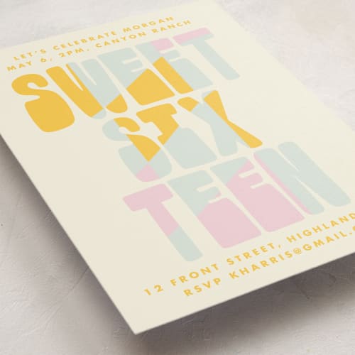 This is a vanilla sweet sixteen birthday party invitations with standard by Baumbirdy called sweet type printing on signature in standard