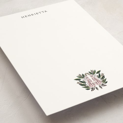 This is a blush personalized stationery thank you cards with standard by Britt Mills called cheetah crest printing on signature in 5x7