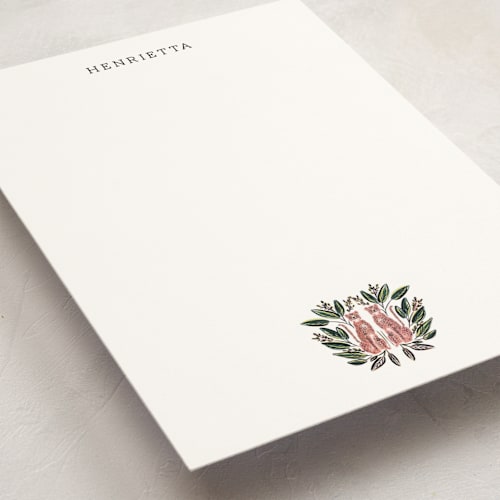 This is a coral personalized stationery thank you cards with standard by Britt Mills called cheetah crest printing on signature in 5x7